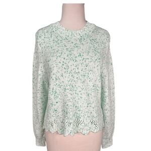 French Connection Mint Green Knit Sweater Scalloped Hem High Neck Cotton Medium